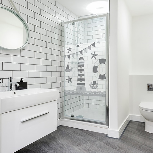 Autocollant déco Phare Gris et Blanc pour paroi de douche de salle de bain moderne