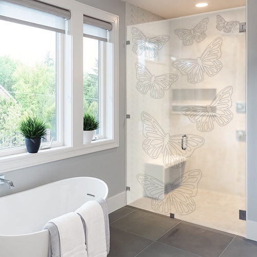 Autocollant Petits Papillons décoration gris pour paroi de douche de salle de bain moderne