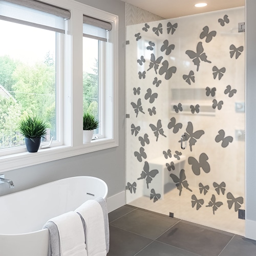 Autocollant nuage de papillons gris déco pour paroi de douche moderne