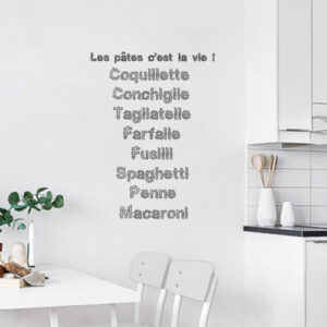 Sticker autocollant sur un mur de cuisine les pates c'est la vie