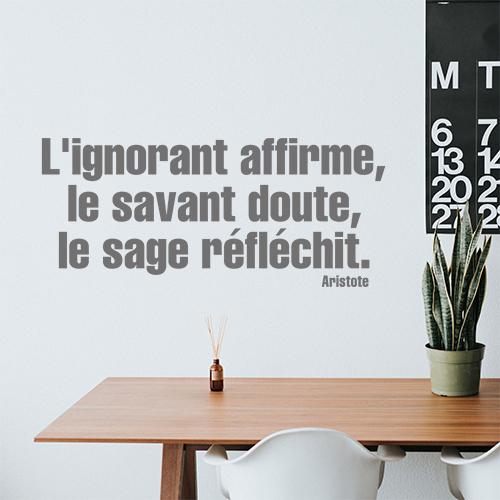 Citation philosophique décorative L'ignorant affirme collée au mur d'une pièce à vivre