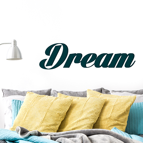 Pièce à vivre moderne décorée avec un sticker Dream bleu