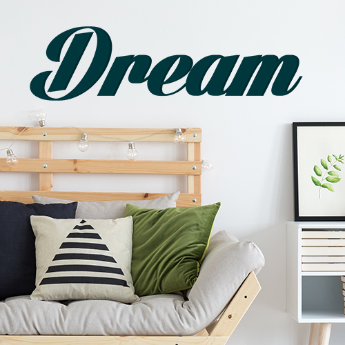 Chambre à coucher d'adultes décorée avec un sticker autocollant citation Dream bleu