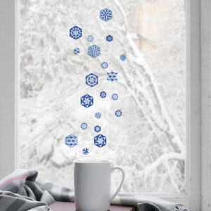 Stickers léectrostatiques pour vitres et fenêtres hexagones bleu comme des flocons de neige.