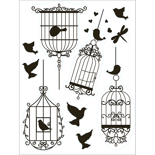 Stickers pourvitres et vitrages représentant des silhouettes d'oiseau et des cages à oiseaux électrostatiques facile à utiliser.