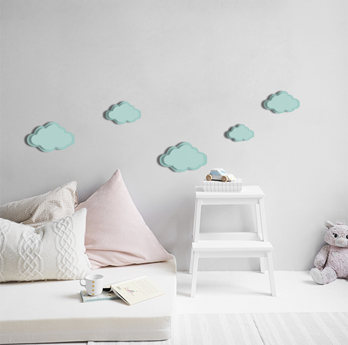 Autocollant décoration bleu Nuages 3D pour mur gris de chambre d'enfant