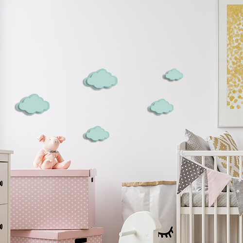 Adhésif Nuages 3D bleu sticker pour décoration de mur blanc de chambre d'enfant