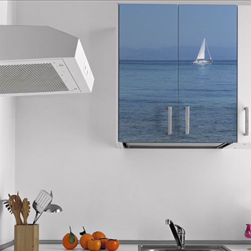 Sticker deco pour placard de cuisine "Voilier" 1 Placard suspendu avec sticker deco