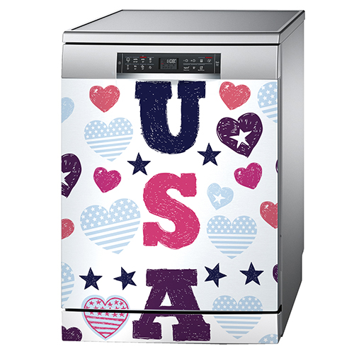 Sticker USA posé sur un lave-vaisselle