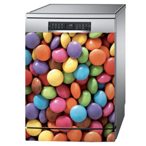 Sticker "Smarties" collé sur lave-vaisselles