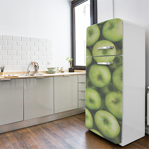 Sticker electroménager pour frigo vintage thème pomme verte dans cuisine moderne