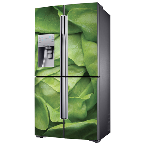 Autocollant salade verte pour décoration de frigo américain en inox gris