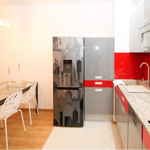 Autocollant pour décoration cuisine rouge et frigo en inox new york