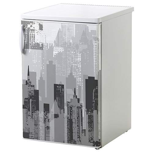 Adhésif pour petit frigo blanc décoration new-york gris