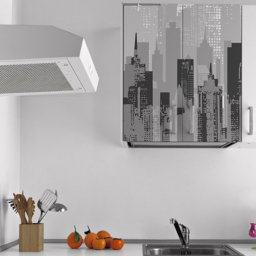 Adhésif pour petit frigo blanc décoration new-york gris