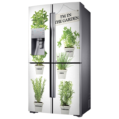 Sticker adhésif pour frigo américian en inox déco herbes aromatiques