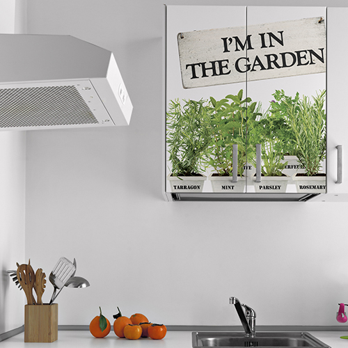 Sticker autocollant pour placard de cuisine blanche plantes aromatiques