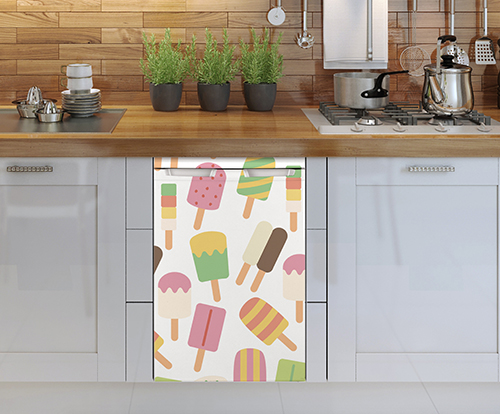 Sticker Glaces pour décoration de cuisine Lave vaisselle orné d'un sticker décoratif pour petit frigo Mosaïque de sorbets