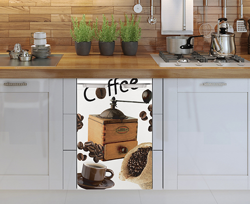 Décoration adhésive modèle grain de café pour petit frigo adapté pour un lave vaiselle