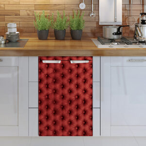 Lave vaisselle décoré avec un sticker pour petit frigo capiton rouge adapté