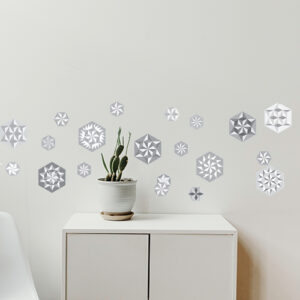 Agencement autocollants hexagones "pliages gris" sur mur