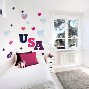 Agencement stickers muraux "American Love" dans chambre d'ado