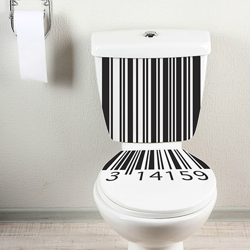 WC classique décoré d'un sticker autocollant Code barre