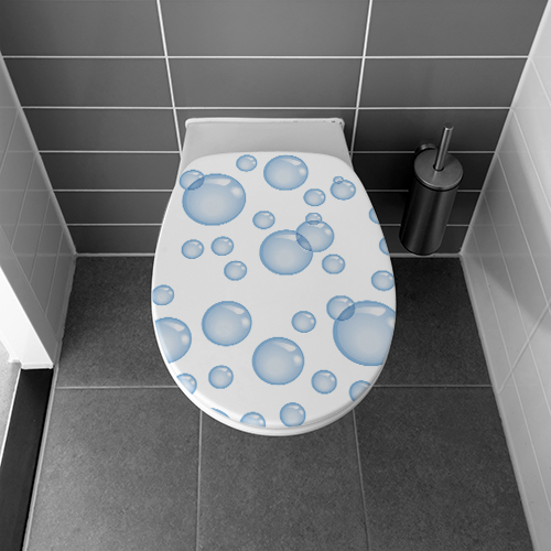 Sticker autocollant motif Bulles collé sur es toilettes