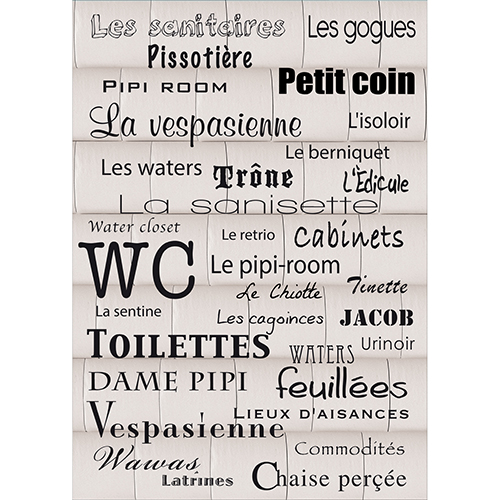 Sticker décoratif pour salle de WC traductions et variantes du mot toilette