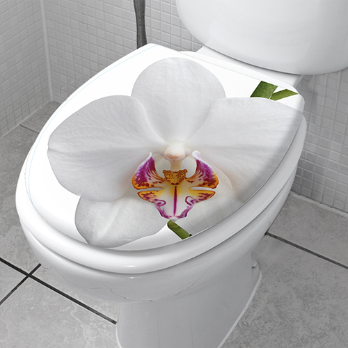 Sticker déco adhésif pour salle de bain fleur orichidé collé sur les toilettes