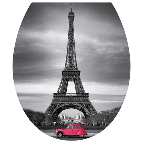 Sticker représentant la tour eiffel et une 2 cv à coller sur des wc