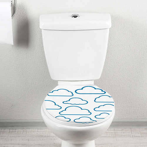 Sticker autocollant décoratif motif Nuages collé sur des toilettes