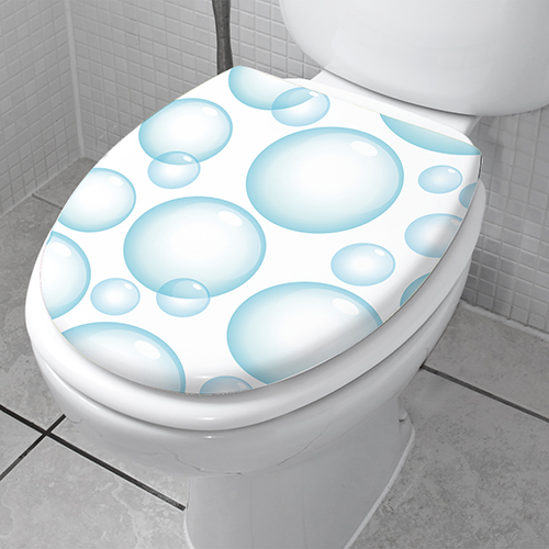 Sticker décoratif modèle Bubble collé sur un abattant de WC