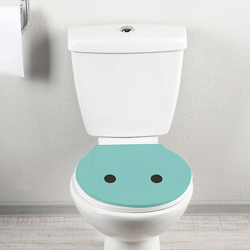 Sticker déco pour WC Smiley surpris turquoise collé sur un WC