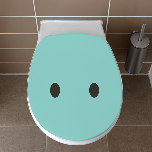 WC classique décoré avec un autocollant de la gamme Smiley : le Smiley surpris turquoise