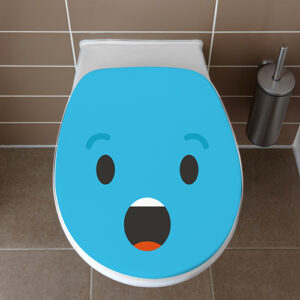 Sticker pour WC de la gamme Smiley : Smiley étonné bleu collé sur des toilettes
