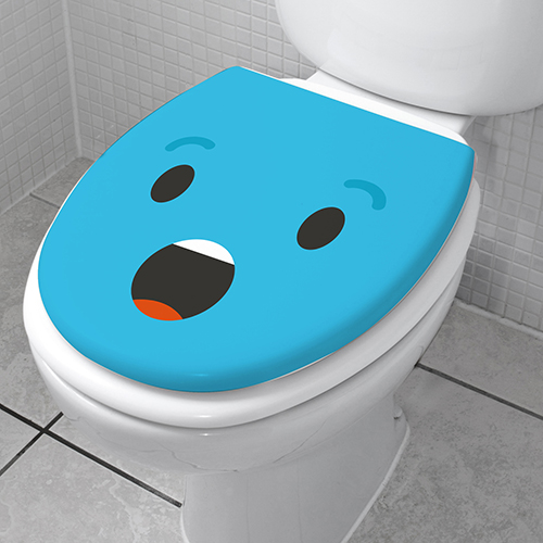 Sticker décoratif pour WC Smiley étonné bleu collé sur un toilette