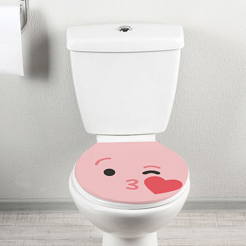 WC classique de face orné d'un Sticker déco Smiley bisous Rose