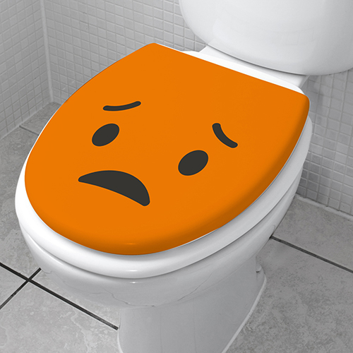 WC de 3/4 orné d'un sticker WSH Smiley décu orange