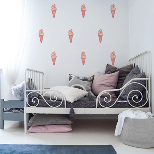 Sticker glace italienne en cornet rose Autocollant pour chambre d'enfant glace en cornet rose sur mur blanc