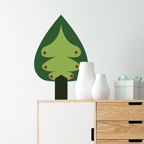 Sticker autocollant pour déco de mur blanc de chambre arbre sapin vert