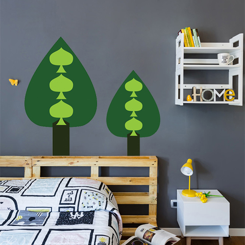 Autocollant décoratif pour déco de chambre d'adulte sapin vert sur mur gris foncé