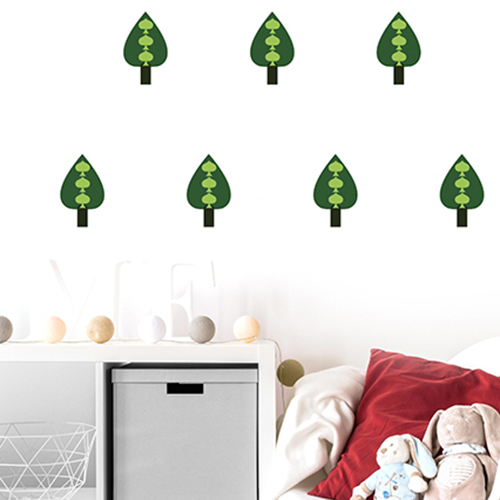 Autocollant pour mur blanc de chambre d'enfant motif sapin vert vlair et foncé