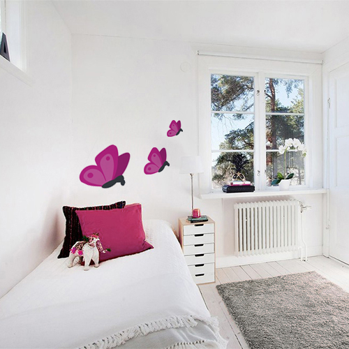 Adhésif pour chambre d'enfant mur blanc déco papillon rose