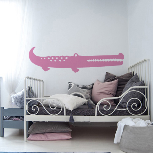 Autocollant pour chambre de petite fille rose crocodile pour mur blanc moderne