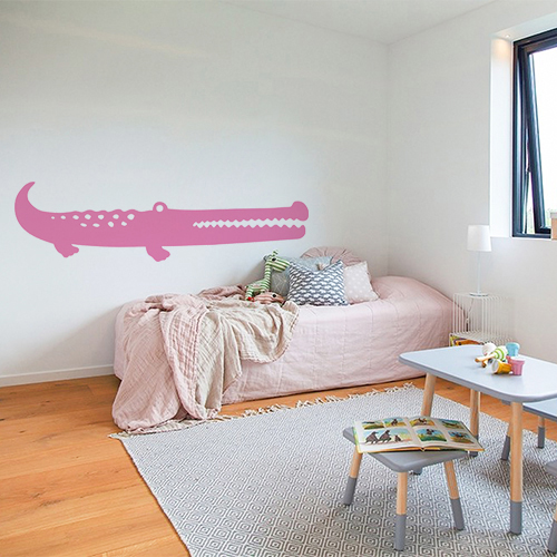 Sticker adhésif pour chambre d'enfant grand crocodile rose pour déco