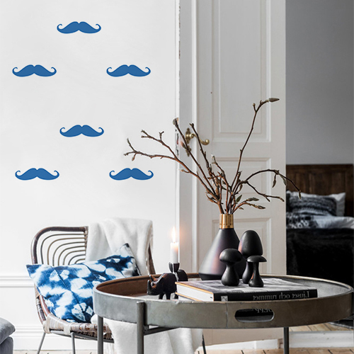 Sticker pour chambre d'enfant moustache bleu Autocollant décoratif pour mur blanc de salon motif moustache bleu marine