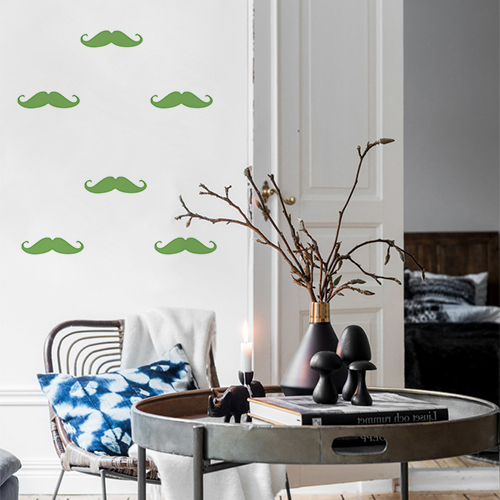 Sticker enfants déco moustache verte Autocollant déco mur de salon avec des moustaches vertes