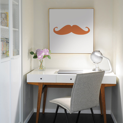 Sticker décoration mur moustache orange Adhésif moustache orange pour déco cadre de bureau