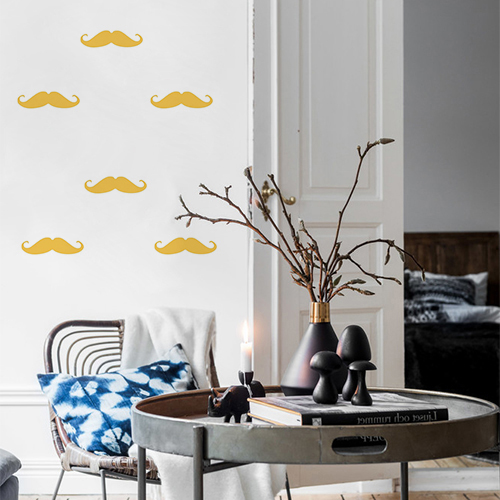 Sticker autocollant Moustache Jaune Sticker autocollant moustache jaune pour déco de mur de salon